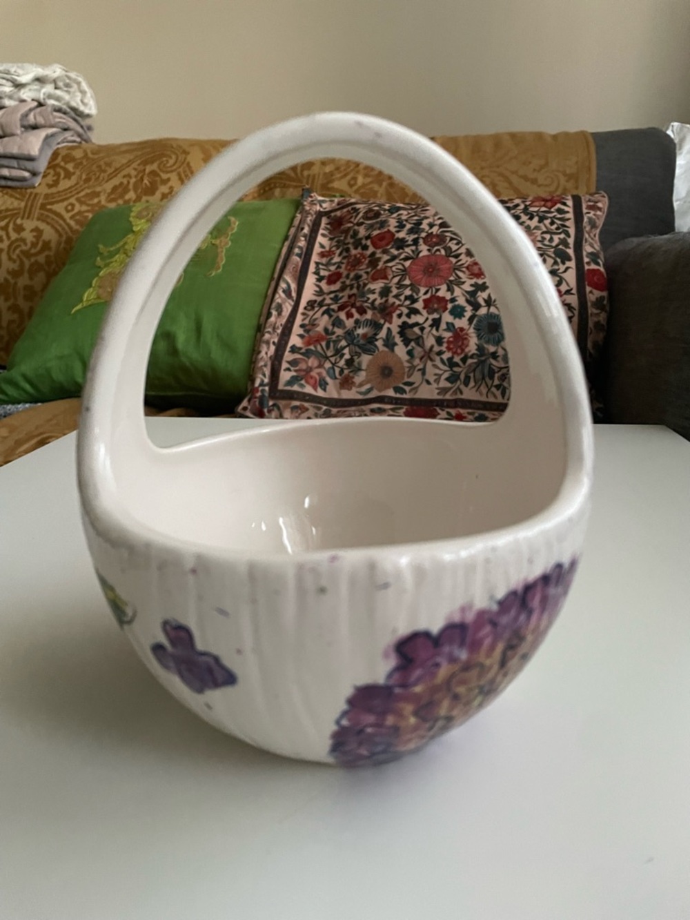 Bella Casa Ceramic Basket By Ganz, Unique and Colorful.